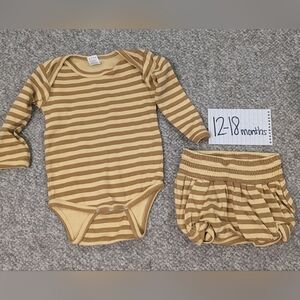 Kate Quinn Boy/Girl Twin Matching Tan/Brown And Yellow/ Gold Striped Bodysuit